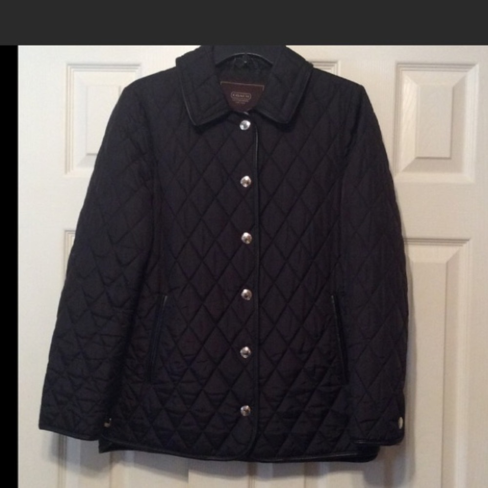 Black Coach Quilted Jacket with leather trim!